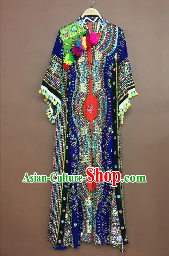 Thailand Traditional Embroidered Beads Black Dress Asian Thai National Beach Dress Photography Costumes for Women
