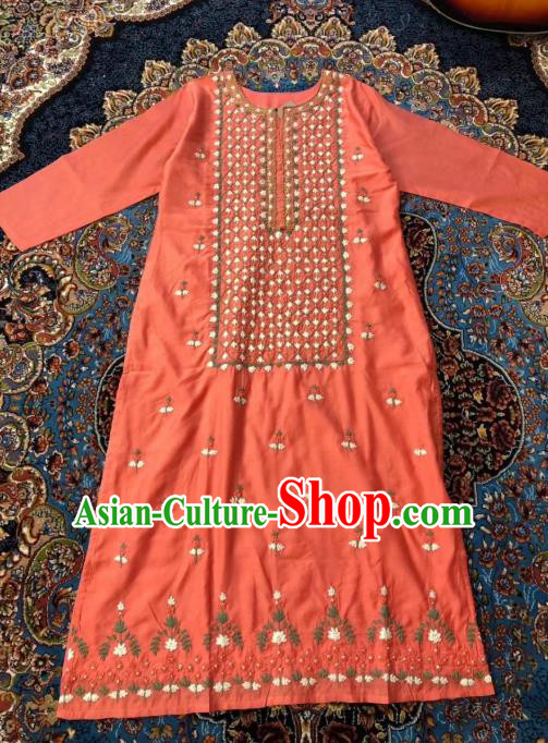 Thailand Traditional Qipao Dress Asian Thai National Embroidered Orange Cotton Dress and Loose Pants Photography Costumes for Women