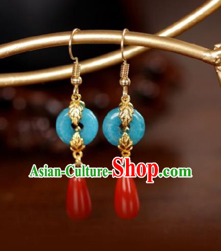 Chinese Handmade Hanfu Blue Ring Earrings Traditional Ear Jewelry Accessories Classical Court Eardrop for Women