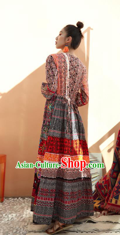 Thailand Traditional Embroidered Beads Maroon Dress Asian Thai Photography National Beach Dress Sequins Costumes for Women
