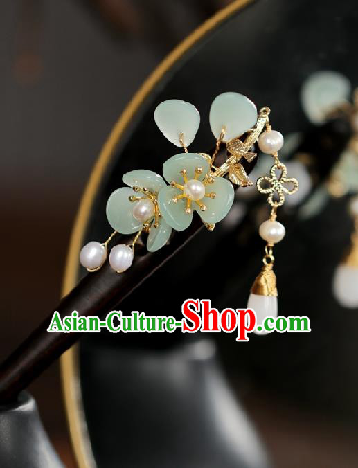 Handmade Chinese Cheongsam Ebony Hair Clip Traditional Hanfu Hair Accessories Green Plum Hairpins for Women