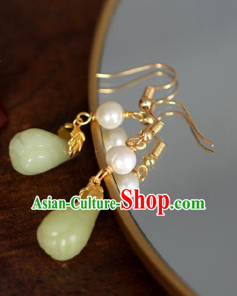 Chinese Handmade Hanfu Earrings Traditional Ear Jewelry Accessories Classical Jade Eardrop for Women