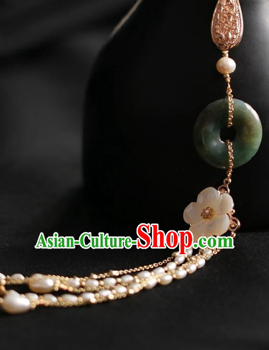 Chinese Classical Jade Ring Brooch Traditional Hanfu Accessories Handmade Cheongsam Pearls Tassel Breastpin Pendant for Women