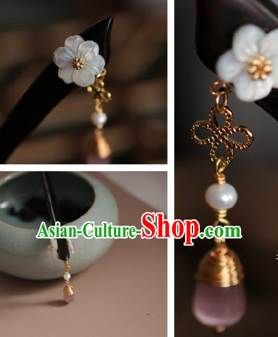 Chinese Cheongsam Ebony Hair Clip Traditional Hanfu Hair Accessories Handmade Shell Plum Hairpins for Women
