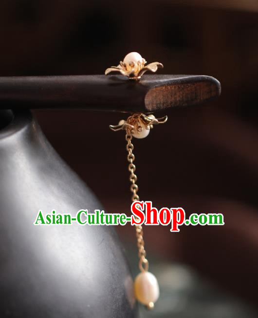 Chinese Cheongsam Ebony Hair Clip Traditional Hanfu Hair Accessories Handmade Golden Tassel Hairpins for Women