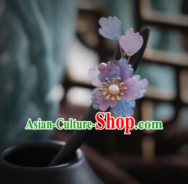 Chinese Cheongsam Purple Sakura Hair Clip Traditional Hanfu Hair Accessories Handmade Ebony Hairpins for Women