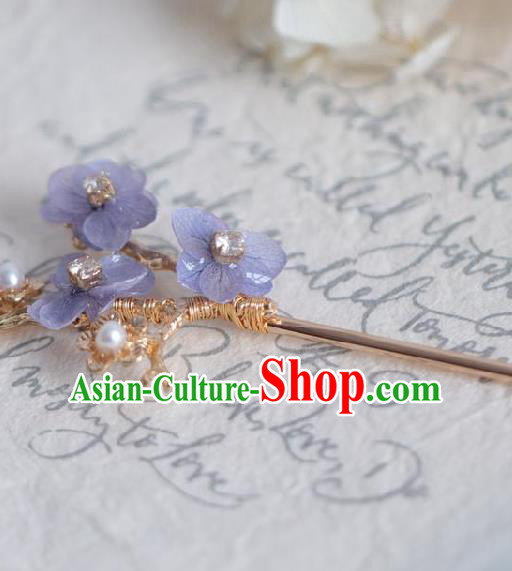 Chinese Cheongsam Purple Flowers Hair Clip Traditional Hanfu Hair Accessories Handmade Golden Hairpins for Women