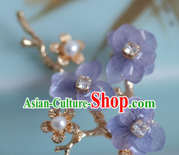 Chinese Cheongsam Purple Flowers Hair Clip Traditional Hanfu Hair Accessories Handmade Golden Hairpins for Women