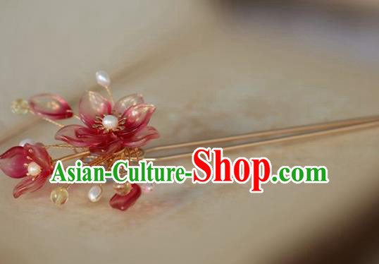 Chinese Cheongsam Red Flowers Hair Clip Traditional Hanfu Hair Accessories Handmade Peach Blossom Hairpins for Women