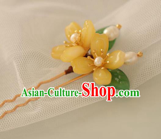 Chinese Cheongsam Yellow Flowers Hair Clip Traditional Hanfu Hair Accessories Handmade Hairpins for Women