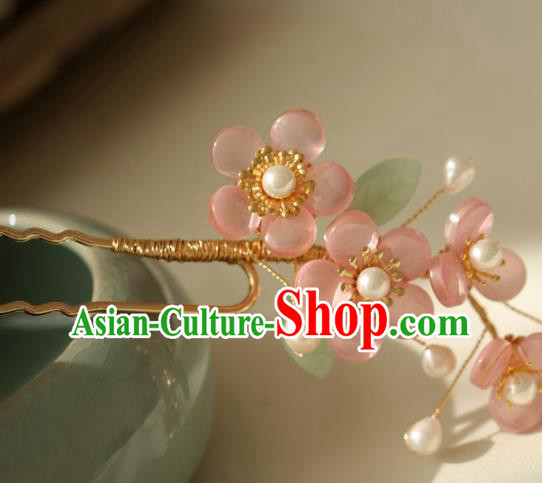 Chinese Cheongsam Pink Plum Blossom Hair Clip Traditional Hanfu Hair Accessories Handmade Hairpins for Women