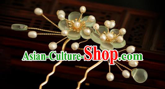 Chinese Cheongsam Green Plum Blossom Hair Clip Traditional Hanfu Hair Accessories Handmade Hairpins for Women