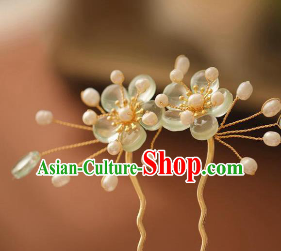 Chinese Cheongsam Green Plum Blossom Hair Clip Traditional Hanfu Hair Accessories Handmade Hairpins for Women