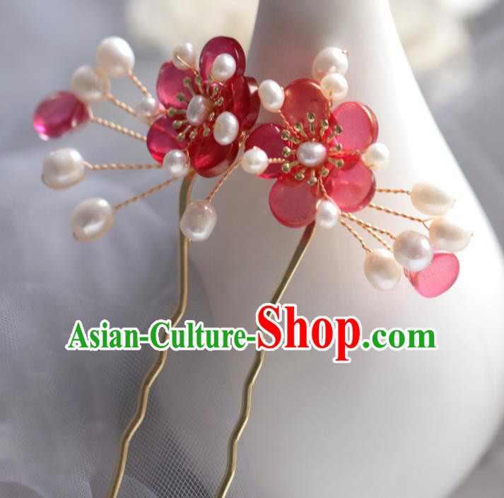 Chinese Cheongsam Red Plum Blossom Hair Clip Traditional Hanfu Hair Accessories Handmade Hairpins for Women