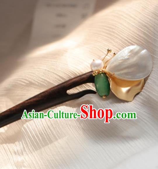 Chinese Cheongsam Ebony Jade Hair Clip Traditional Hanfu Hair Accessories Handmade Shell Butterfly Hairpins for Women