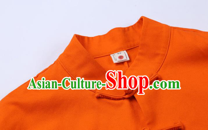 Chinese Traditional Orange Sun Yat Sen Jacket Tang Suit Overcoat Outer Garment Stand Collar Costumes for Men
