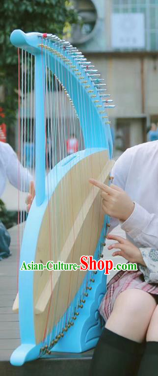 Chinese Traditional Musical Instruments China Ancient Konghou  Strings Blue Chinese Harp String Instrument