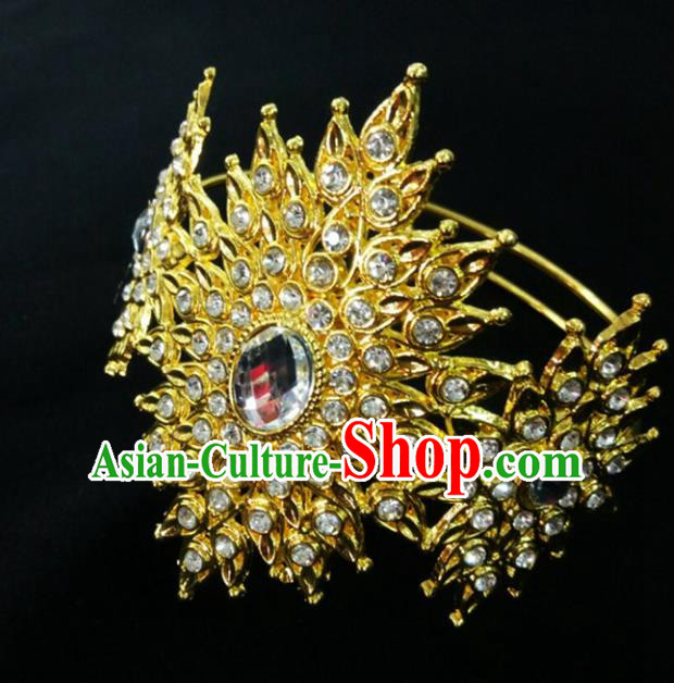 Chinese Dai Nationality Folk Dance Bracelet Traditional Ethnic Golden Bangle Accessories for Women