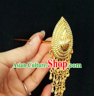 Chinese Dai Nationality Golden Tassel Hairpin Traditional Ethnic Hair Accessories Handmade Dance Hair Clip for Women