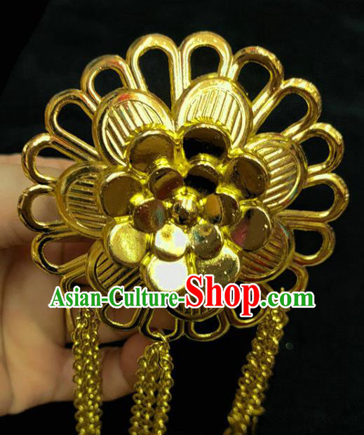 Chinese Dai Nationality Golden Flower Hairpin Traditional Ethnic Hair Accessories Handmade Tassel Hair Clip for Women