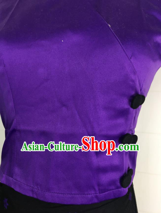 Chinese Dai Nationality Stage Performance Fashion Costumes Traditional Dai Ethnic Purple Blouse and Printing Black Straight Skirt Outfits