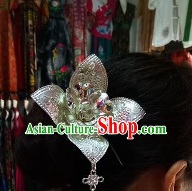 Chinese Dai Nationality Water Sprinkling Festival Tassel Hairpin Traditional Ethnic Dance Hair Accessories Handmade Flowers Hair Clip for Women