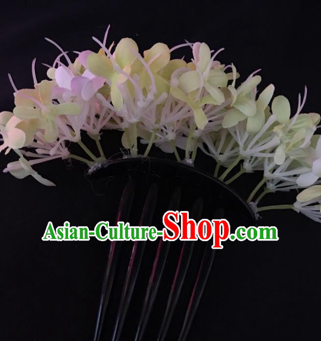 Chinese Dai Nationality Dance Beige Flowers Hairpin Traditional Ethnic Hair Accessories Handmade Hair Comb for Women