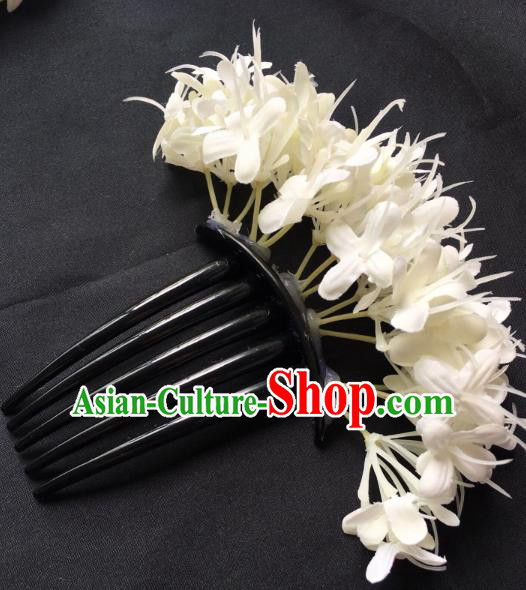 Chinese Dai Nationality Dance Beige Flowers Hairpin Traditional Ethnic Hair Accessories Handmade Hair Comb for Women