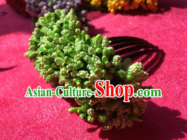 Chinese Dai Nationality Dance Hair Accessories Traditional Ethnic Handmade Green Flowers Hair Comb Hairpin for Women
