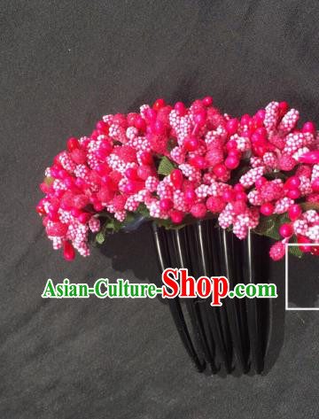 Chinese Dai Nationality Dance Hair Accessories Traditional Ethnic Handmade Rosy Flowers Hair Comb Hairpin for Women