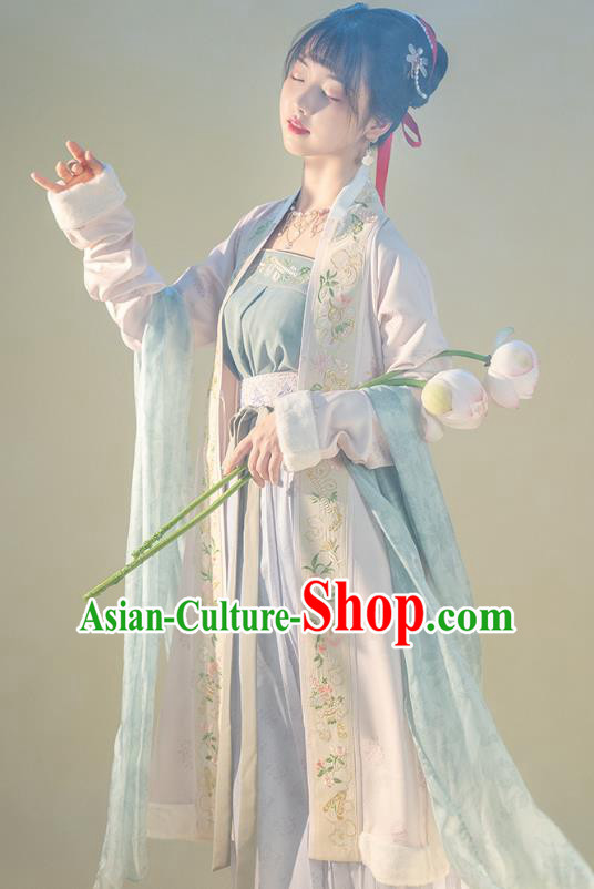 Traditional Chinese Song Dynasty Young Lady Hanfu Apparels Ancient Village Woman BeiZi Strapless and Skirt Historical Costumes Full Set
