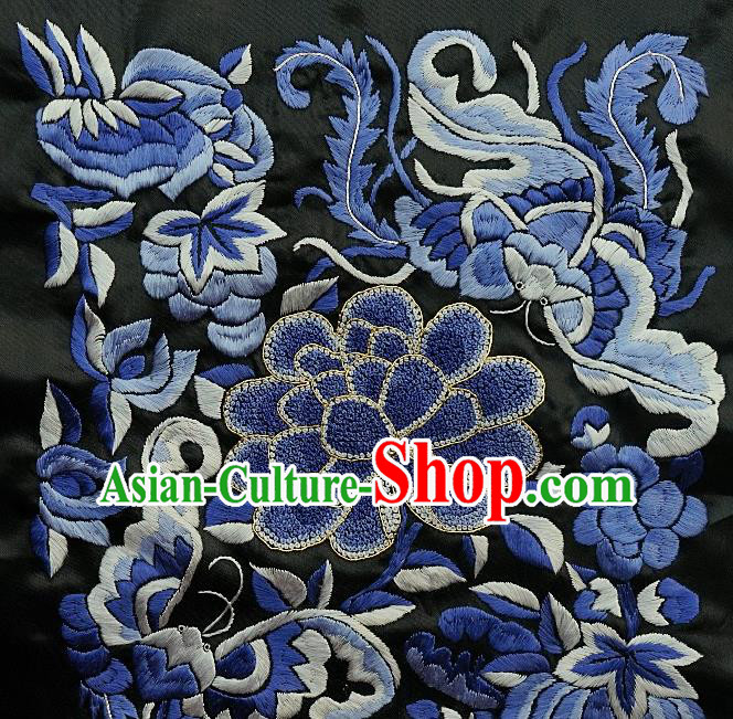 Chinese Traditional Embroidered Blue Butterfly Peony Fabric Patches Handmade Embroidery Craft Embroidering Dress Applique Accessories
