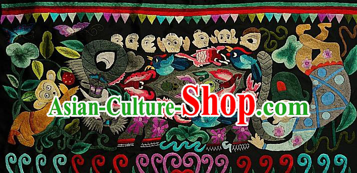Chinese Traditional Embroidered Elephant Monkey Fabric Patches Handmade Embroidery Craft Miao Ethnic Embroidering Grey Cloth Person Applique Accessories
