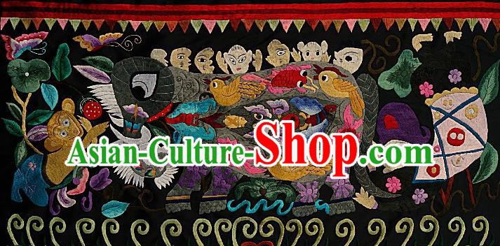 Chinese Traditional Embroidered Elephant Monkey Fabric Patches Handmade Embroidery Craft Miao Ethnic Embroidering Pink Cloth Person Applique Accessories