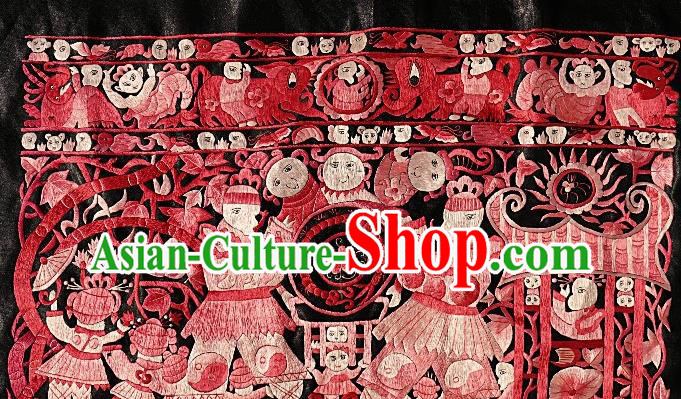 Chinese Traditional Embroidered Red Fabric Patches Handmade Embroidery Craft Embroidering Character Applique Miao Ethnic Accessories