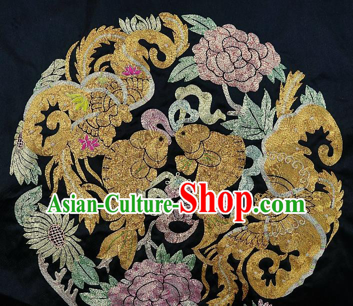 Chinese Traditional Embroidered Pink Peony Butterfly Carps Fabric Patches Handmade Embroidery Craft Embroidering Decorative Picture