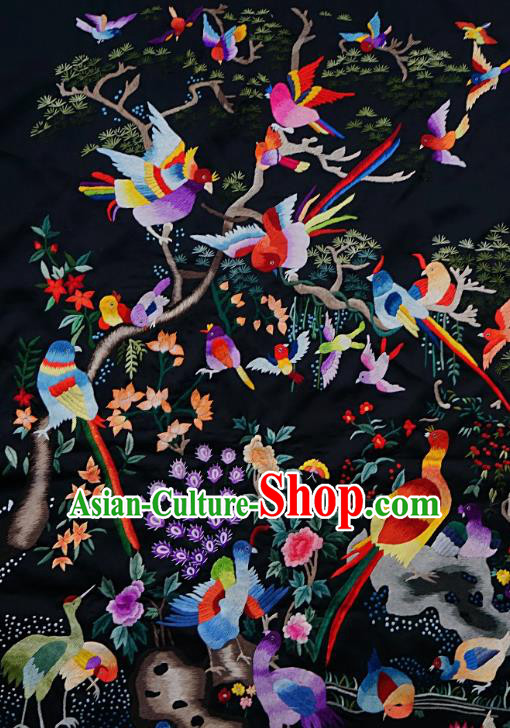 Chinese Traditional Embroidered Peacock Red Birds Fabric Patches Handmade Embroidery Craft Embroidering Silk Decorative Picture