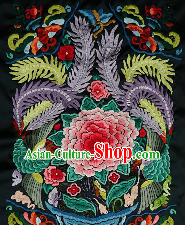 Chinese Traditional Embroidered Phoenix Peony Fabric Patches Handmade Embroidery Craft Miao Ethnic Accessories Embroidering Applique