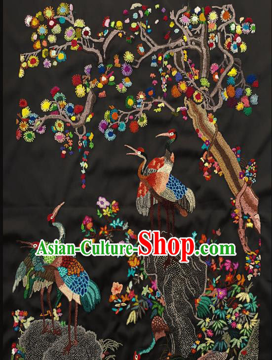 Chinese Traditional Embroidered Royalblue Cranes Pine Fabric Patches Handmade Embroidery Craft Embroidering Silk Applique Accessories