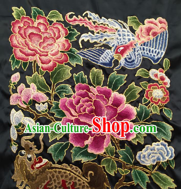 Traditional Chinese Embroidered Dragon Phoenix Fabric Patches Handmade Embroidery Craft Accessories Embroidering Fuchsia Peony Applique