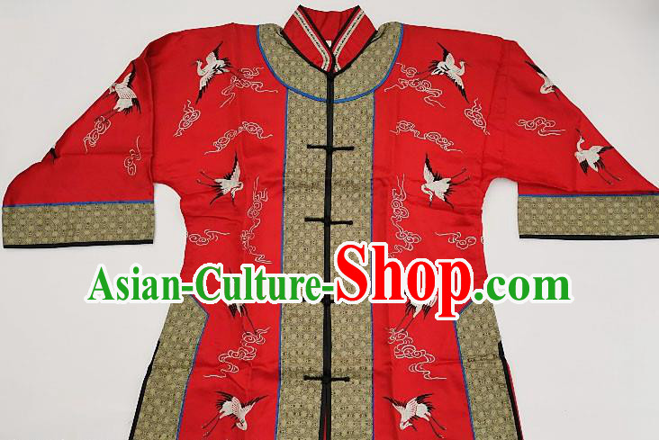 Chinese Traditional Embroidered Cranes Red Blouse Handmade Embroidery Costume Tang Suit Upper Outer Garment for Women