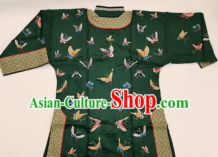 Chinese Traditional Embroidered Butterfly Dark Green Blouse Handmade Embroidery Costume Tang Suit Upper Outer Garment for Women