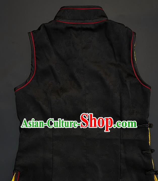 Chinese Traditional Embroidered Black Silk Vest Handmade Embroidery Costume Tang Suit Waistcoat for Adult