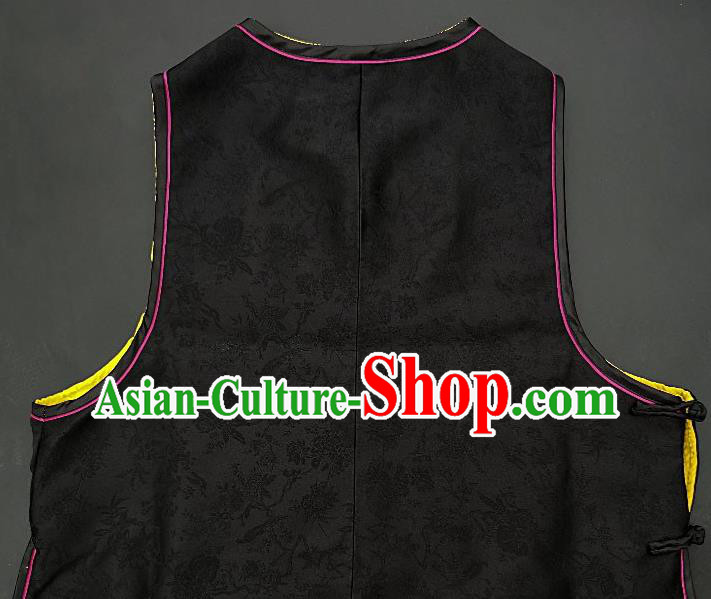 Chinese Traditional Embroidered Phoenix Black Silk Vest Handmade Embroidery Costume Tang Suit Waistcoat for Adult