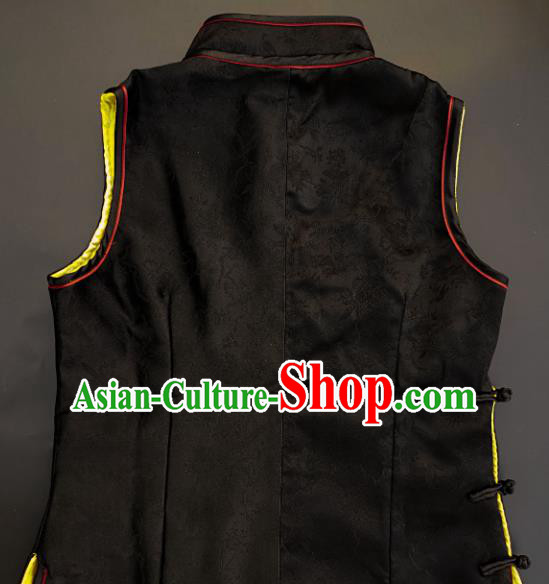 Chinese Traditional Embroidered Peony Vest Handmade Embroidery Costume Tang Suit Black Silk Waistcoat for Adult