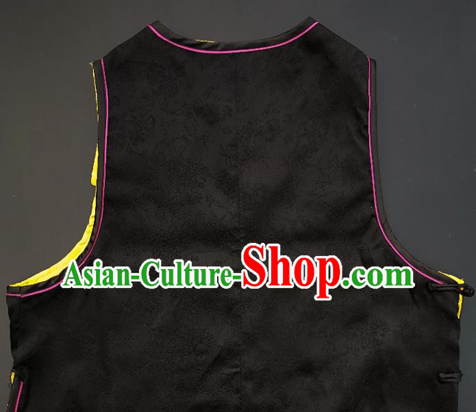 Chinese Traditional Embroidered Bats Vest Handmade Embroidery Costume Tang Suit Black Silk Waistcoat for Adult