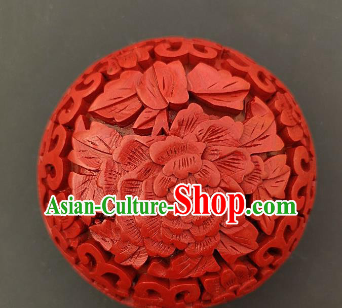 Chinese Traditional Carving Peony Flower Red Lacquer Rouge Box Handmade Lacquerware Craft Inkpad Box