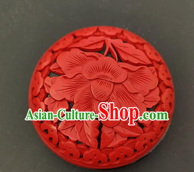 Chinese Handmade Carving Peony Flower Red Lacquer Rouge Box Traditional Lacquerware Craft Inkpad Box