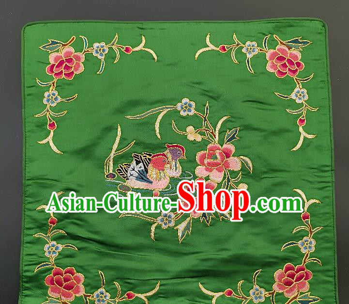 Traditional Chinese Embroidered Wine Red Peony Fabric Patches Handmade Embroidery Craft Accessories Embroidering Mandarin Duck Green Silk Cushion Applique