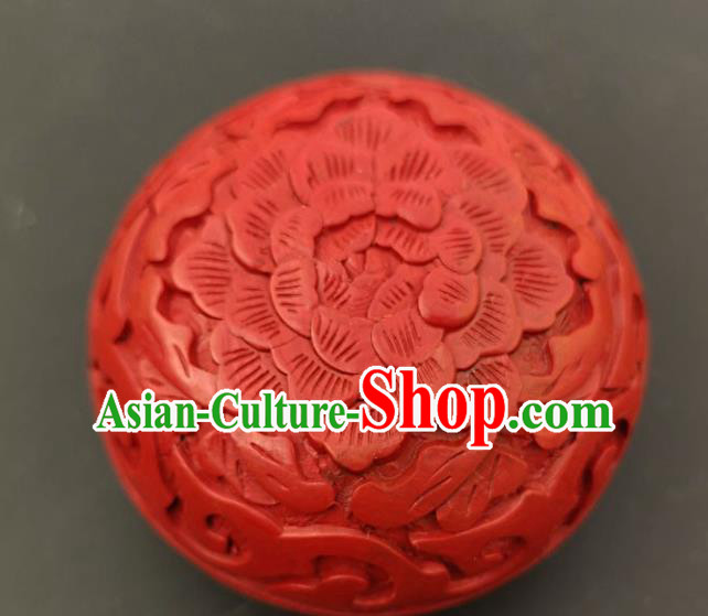 Chinese Traditional Carving Peony Lacquer Rouge Box Handmade Lacquerware Craft Red Inkpad Box